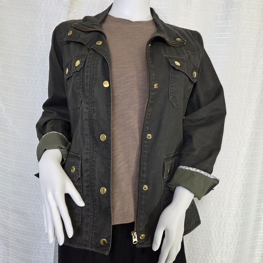 J. Crew Relaxed Boyfriend Field Jacket Lt Resin Coated Womens S Moss 27584 - Picture 2 of 10